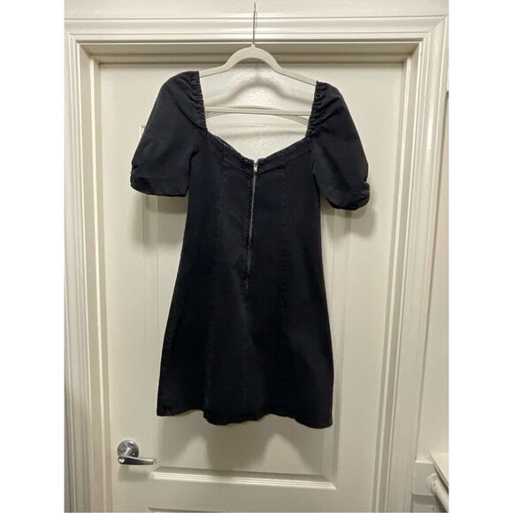 Never Worn - Urban Outfitters Black Mini Denim Puff Sleeved Sweetheart Dress (Si - Picture 4 of 6